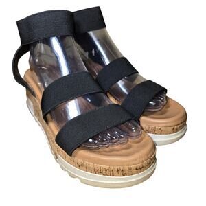 Steve Madden Bandi Sandals Womens Strappy Ankle Strap Wedge Black Fabric 9 M